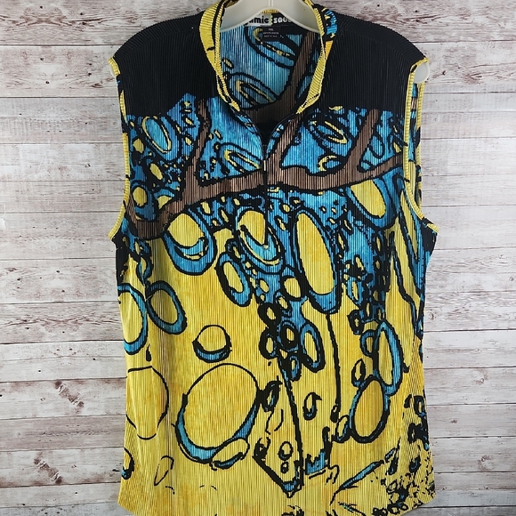 jamie sadock Tops - Jamie Sadock Vibrant Yellow and Blue Sleeveless Blouse